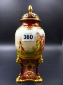 A VIENNA OVOID POT POURRI WITH COVER ON TRIFORM BASE ENTITLED RINALDO A ARMIDA 448, SIGNED WAGNER.