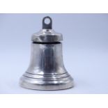 A SILVER INKWELL IN THE FORM OF A SHIPS BELL, INSCRIBED R.M.S QUEEN MARY, DATED 1938, BIRMINGHAM FOR