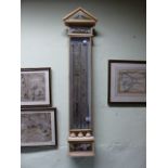 A GOOD 19th.C.DUTCH BAROMETER IN PAINTED CASE WITH EGLOMISE PANELS EMBOSSED CARD SCENE SIGNED