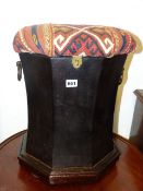 A 19th.C.BOX STOOL WITH KELIM UPHOLSTERED PAD.