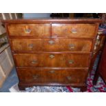 AN 18th.C.AND LATER WALNUT AND CROSSBANDED CHEST OF TWO SHORT AND THREE LONG GRADUATED DRAWERS. W.93