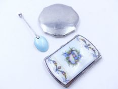 A GUILLOCHE ENAMEL CIGARETTE CASE WITH A FLORAL AND MUSICAL MOTIF, STAMPED 935 AND POSSIBLY WR ON