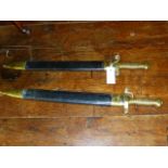 TWO 19TH C. FRENCH HANGERS WITH BRASS ROMAN PATTERN HILTS
