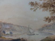 EARLY 19th.C.ENGLISH SCHOOL. A RIVERSIDE SCENE, WATERCOLOUR. 20 x 30cms.