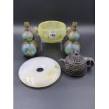 A GROUP OF ORIENTAL PIECES TO INCLUDE A PAIR OF CLOISONNE GOURD FORM SMALL VASES, H.15.5cms TOGETHER