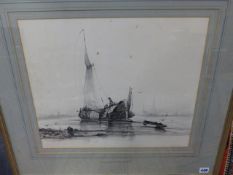 ATTRIBUTED TO ALBERTUS VAN BEEST. (1820-1860) FISHING BOATS, PENCIL DRAWING. 39 x 45cms.