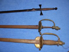 TWO BAYONETS, ONE STAMPED SANDERSON, SHEFFIELD TOGETHER WITH TWO 19th.C.DRESS SWORDS, A MASONIC