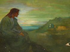 LATE 19th.C.ENGLISH SCHOOL. CHRIST LOOKING ACROSS THE VALLEY, OIL ON CANVAS. 36 x 46cms.