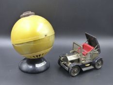 TWO VINTAGE RADIOS, ONE OF GLOBE FORM VISTA AND THE OTHER AS A VINTAGE MOTOR CAR. (2)