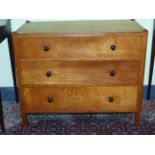 A RARE HEAL'S GOLDEN OAK CHEST OF THREE DRAWERS. W.91cms.