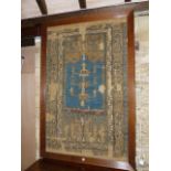 AN EARLY TURKISH PRAYER RUG OF CLASSICAL DESIGN MOUNTED IN A LATER FRAME. OVERALL H.48 x OVERALL W.