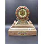 A 19th.C.SATSUMA DECORATED JAPANESE POTTERY CLOCK CASE WITH LATE VICTORIAN STRIKING MOVEMENT.