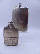 AN 11cm STERLING SILVER HIP FLASK WITH DETACHABLE PUSH FIT GILDED INNER DRINKING CUP, FINISHED