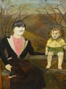 ENGLISH NAIVE SCHOOL. PORTRAIT OF A WOMAN AND CHILD, INDISTINCTLY SIGNED? OIL ON CANVAS REPUTEDLY