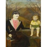 ENGLISH NAIVE SCHOOL. PORTRAIT OF A WOMAN AND CHILD, INDISTINCTLY SIGNED? OIL ON CANVAS REPUTEDLY