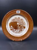 A STAFFORDSHIRE TRANSFER PRINTED PLATE DECORATED WITH A SCENE OF RUSSIAN THEATRE. DIA.27cms.