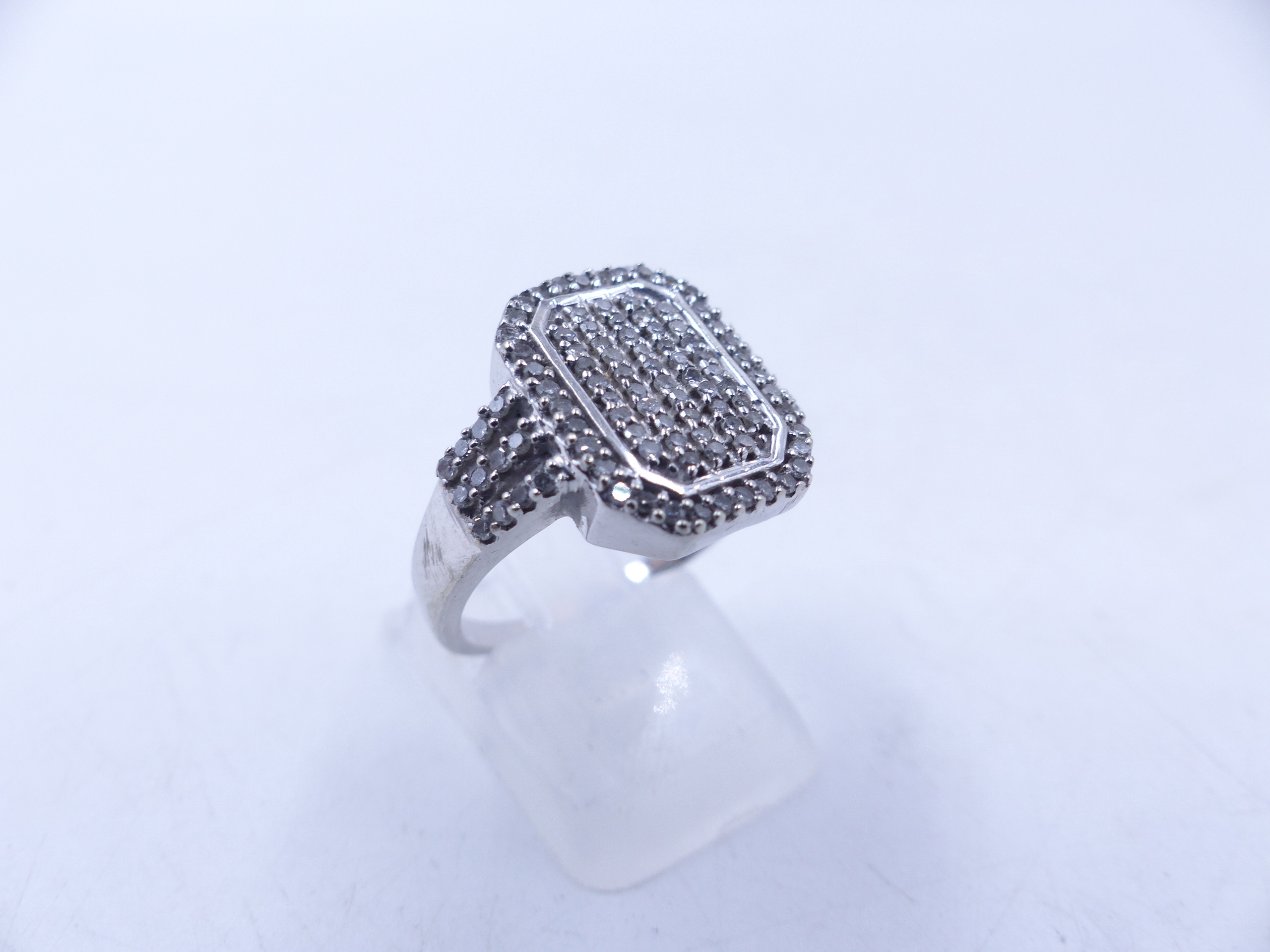 A 9ct WHITE GOLD DIAMOND PAVE SET RING. THE OCTAGONAL HEAD MEASURES 1.5cm X 1.1cm, WEIGHT 4.5grms, - Image 6 of 13