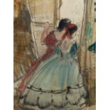 DAME LAURA KNIGHT (1877-1970) (ARR) OFF STAGE, TWO DANCERS, SIGNED WATERCOLOUR DATED 1948 TITLED