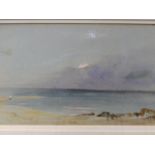 SAMUEL GILLESPIE PROUT (1822-1911) A SEASCAPE WITH SETTING SUN, WATERCOLOUR. 12.5 x 18.5cms together