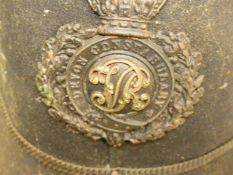 A VICTORIAN BLACK CLOTH DEVON CONSTABLE POLICE HELMET.