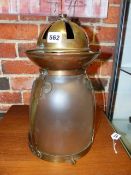 AN ARTS AND CRAFTS HALL LANTERN WITH ETCHED GLASS SHADE. H.36cms.