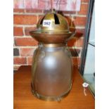 AN ARTS AND CRAFTS HALL LANTERN WITH ETCHED GLASS SHADE. H.36cms.