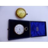 A VICTORIAN 18ct GOLD OPEN FACED, CASED POCKET WATCH, DATED 1875, CHESTER. TOGETHER WITH A FURTHER