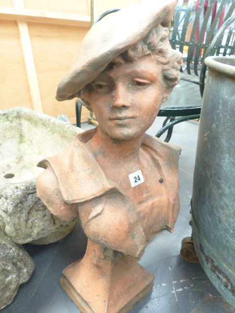 A CLASSICAL FRENCH STYLE TERRACOTTA BUST. H.61cms.