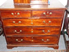 A 19th.C.MAHOGANY SMALL CHEST OF TWO SHORT AND THREE LONG GRADUATED DRAWERS. W.94cms.