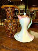 A STUDIO POTTERY COFFEE POT BY SHEILA SEEPERSAND-JONES FROM THE DANCING LADIES SERIES AND A LARGE