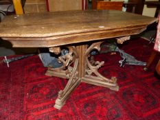 AN INTERESTING 19th.C.GOTHIC REVIVAL OAK CENTRE TABLE. L.121 x W.79 x H.70cms.