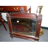 A 19th.C.OAK GOTHIC REVIVAL CARVED FRAMED WALL MIRROR. W.65 x H.70cms.