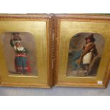 19th.C.ITALIAN SCHOOL. A PAIR OF PORTRAITS OF STANDING FIGURES IN PEASANT DRESS, SIGNED