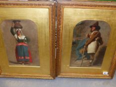 19th.C.ITALIAN SCHOOL. A PAIR OF PORTRAITS OF STANDING FIGURES IN PEASANT DRESS, SIGNED