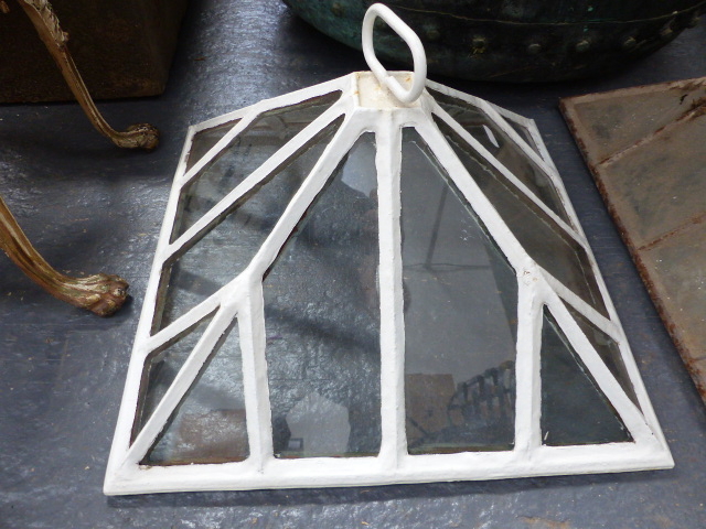 AN ANTIQUE CAST IRON FRAME GARDEN CLOCHE LATER PAINTED WHITE.