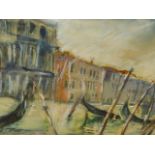 20th.C.SCHOOL. A VENETIAN CANAL VIEW, SIGNED INDISTINCTLY WATERCOLOUR. 30 x 49cms AND ANOTHER
