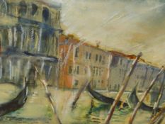 20th.C.SCHOOL. A VENETIAN CANAL VIEW, SIGNED INDISTINCTLY WATERCOLOUR. 30 x 49cms AND ANOTHER