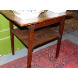 AN 18th.C.COUNTRY ELM SIDE TABLE WITH UNDER TIER ON SQUARE TAPERED LEGS. W.73cms.