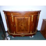 A 19th.C.WALNUT AND BRASS MOUNTED BOW SIDE CREDENZA WITH MARBLE TOP. W.168 x H.122cms.