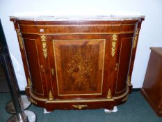 A 19th.C.WALNUT AND BRASS MOUNTED BOW SIDE CREDENZA WITH MARBLE TOP. W.168 x H.122cms.