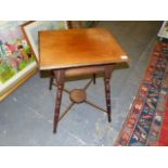 AN ARTS AND CRAFTS MAHOGANY OCCASIONAL TABLE IN THE MANNER OF GODWIN. W.51 x H.67cms.