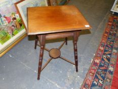 AN ARTS AND CRAFTS MAHOGANY OCCASIONAL TABLE IN THE MANNER OF GODWIN. W.51 x H.67cms.