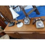TWO ANGLEPOISE TYPE LAMPS AND TWO VINTAGE TELEPHONES.