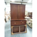 A 19th.C.MAHOGANY SECRETAIRE CABINET WITH FITTED SLIDES TO UPPER SECTION.