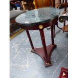 A MARBLE TOPPED OCCASIONAL TABLE.