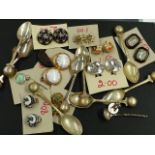 VINTAGE CLIP ON EARRINGS, SILVER CONDIMENT SPOON, ETC.