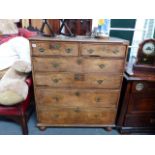 A GEO.III.OAK TWO PART CHEST OF TWO SHORT AND FOUR LONG DRAWERS.