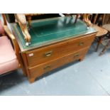 A MAHOGANY CAMPAIGN STYLE CHEST OF TWO DRAWERS.