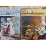 A PAIR OF OIL ON CANVAS PAINTINGS VICTORIAN FIRESIDE SCENES, SIGNED BOLTON AND TWO OTHER OIL