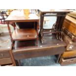 A VICTORIAN PEMBROKE TABLE, A NEST OF TABLES, A WHATNOT AND A SIDE CHAIR.